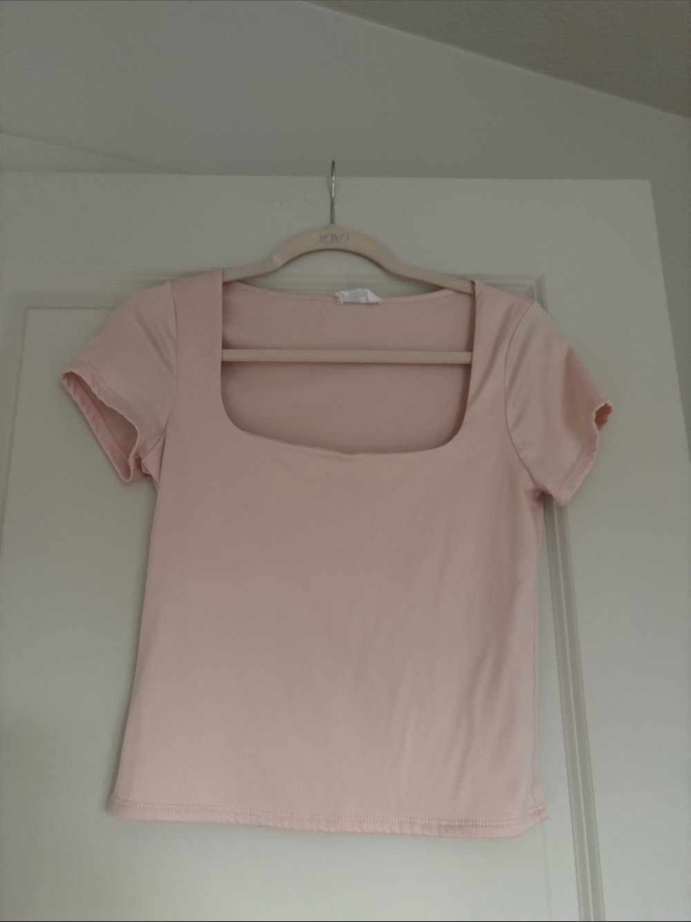 Square Neck Short Sleeve Tee in Light Pink